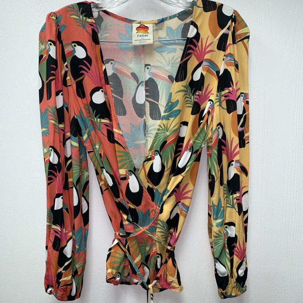 Farm Rio X Anthropologie Women's Shirt S Toucan Wrap Festive Multicolor Boho Top